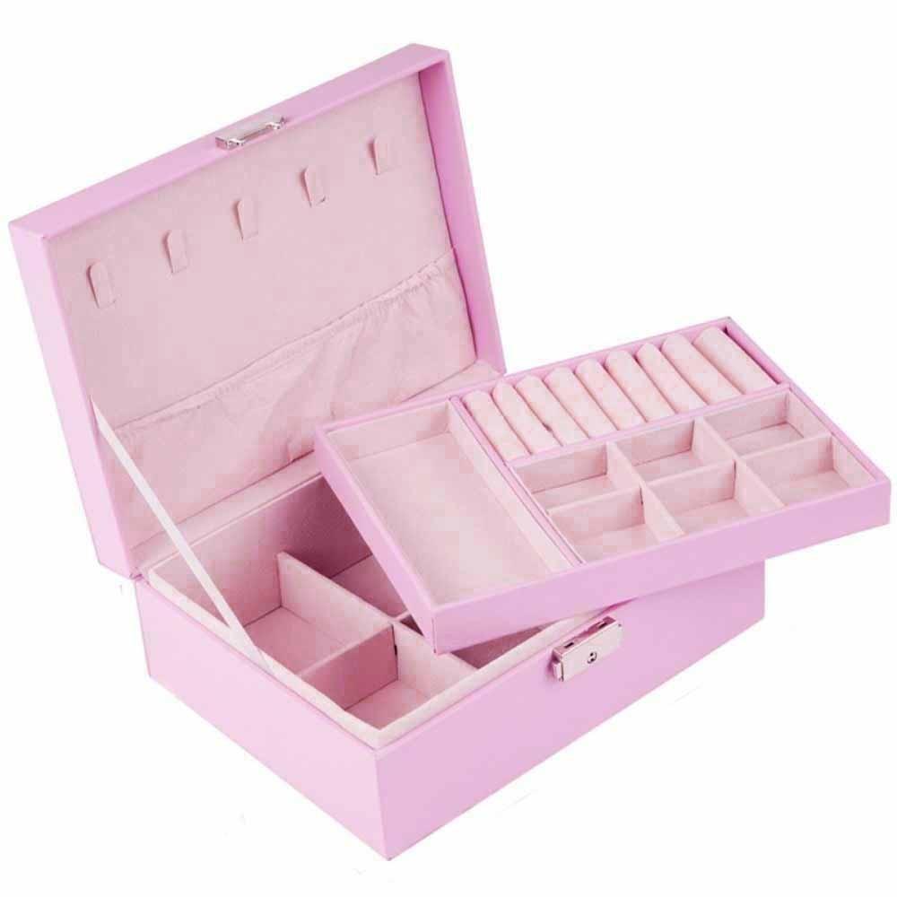 2 Layer Double-layer Jewelry Box with Lock Jewelry Display Case  Home and Travel