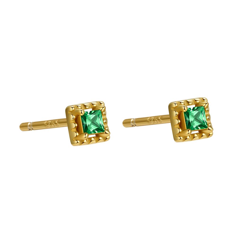 925 Sterling Silver Colorful Zircon Geometric Mini Stud Earrings for Women Hypoallergenic Jewelry Gift