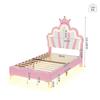 Upholstered Bed 90x200cm, Crown-shaped Princess Bed, Slatted Frame, LED Color-changing Light, PU Material, Adult/youth, Without Mattress