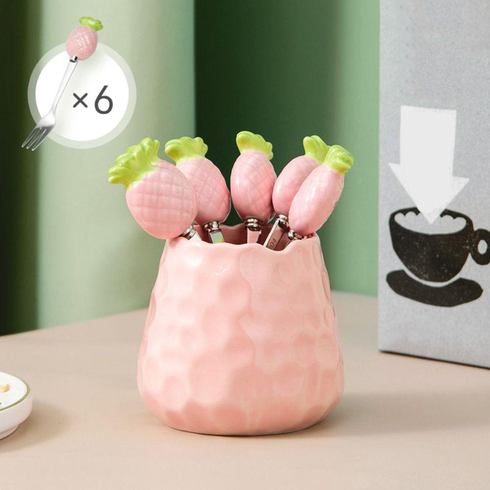 Creative Dessert Forks with Storage Jar Ceramic Fruit Forks Receipt Jar for Tasting Salad