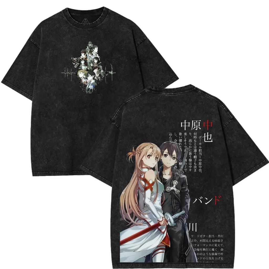 Харадзюку Аниме Sword Art Online Футболка Модная Y2k Стиранная Оверсайз Футболка Мужская Одежда Летние Короткий Рукав Хлопковые Футболки Топы