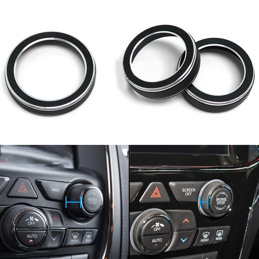 3pcs For Jeep Grand For Cherokee 2014-2021 Car Air Condition Volume Radio Switch Knob Decorative Ring Sticker AC Control Trim