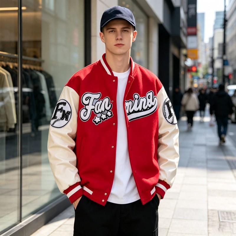 Vintage Style Oversized Cotton-Padded Baseball Jacket Men Women Winter Warm Loose Fit With Leather Patch Detail