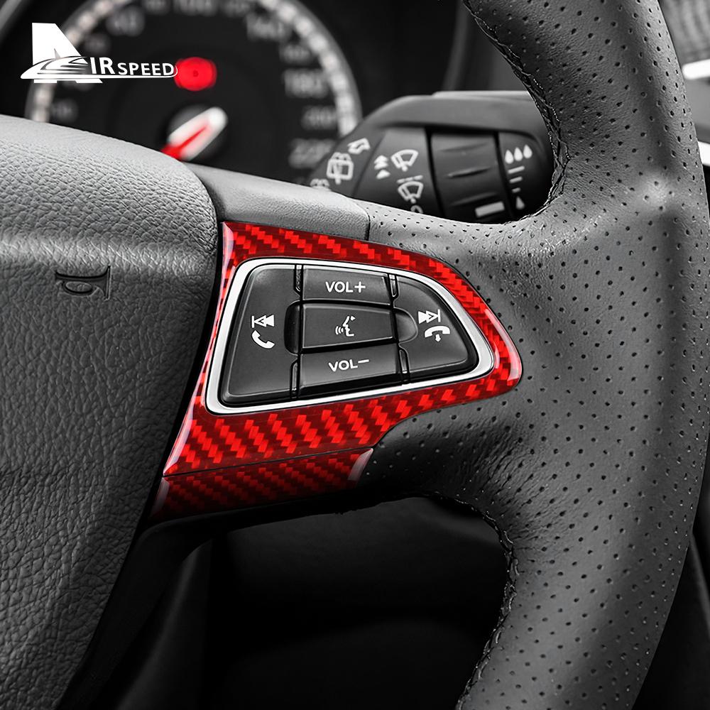 For Ford Focus SE Ecoboost 2015 2016 2017 2018 Real Soft Carbon Fiber Sticker LHD RHD Car Steering Wheel Button Frame Trim