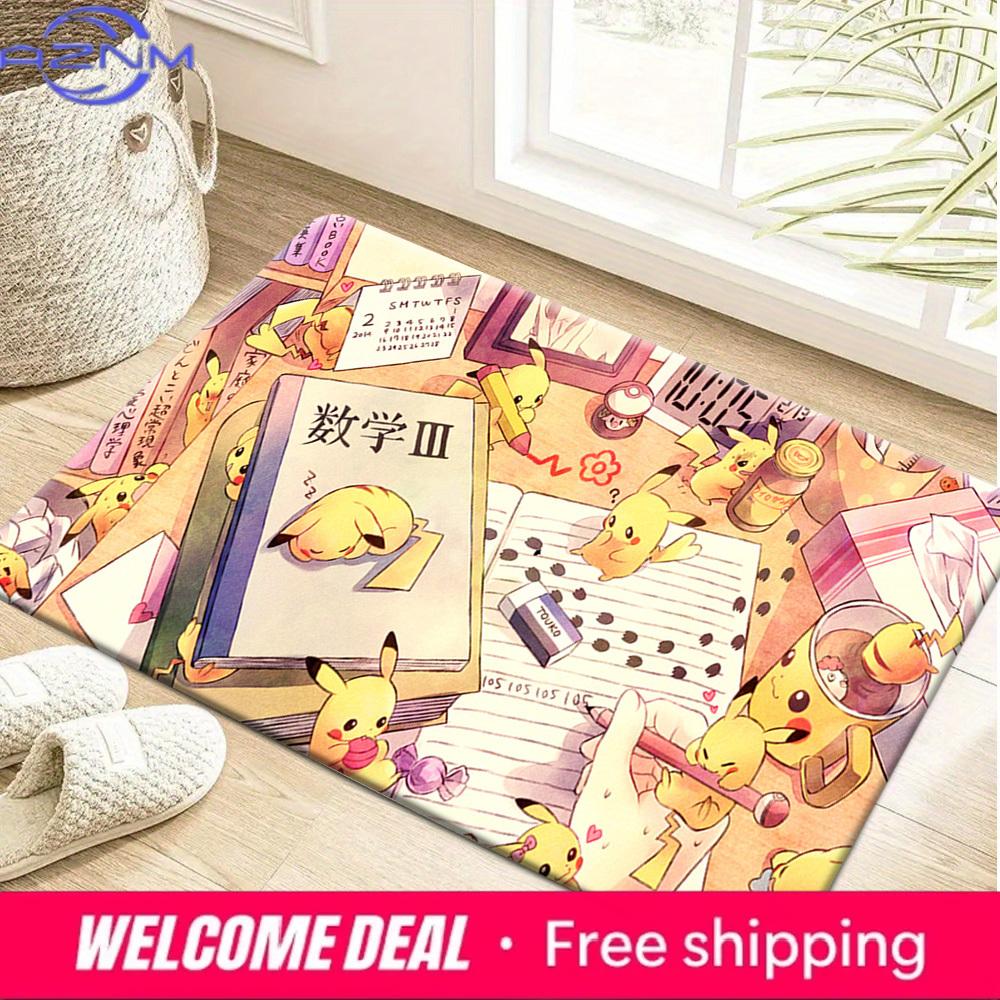 Pokemon Pikachu Study Time Print Non-slip Doormat Soft Floor Mat for Home Decor