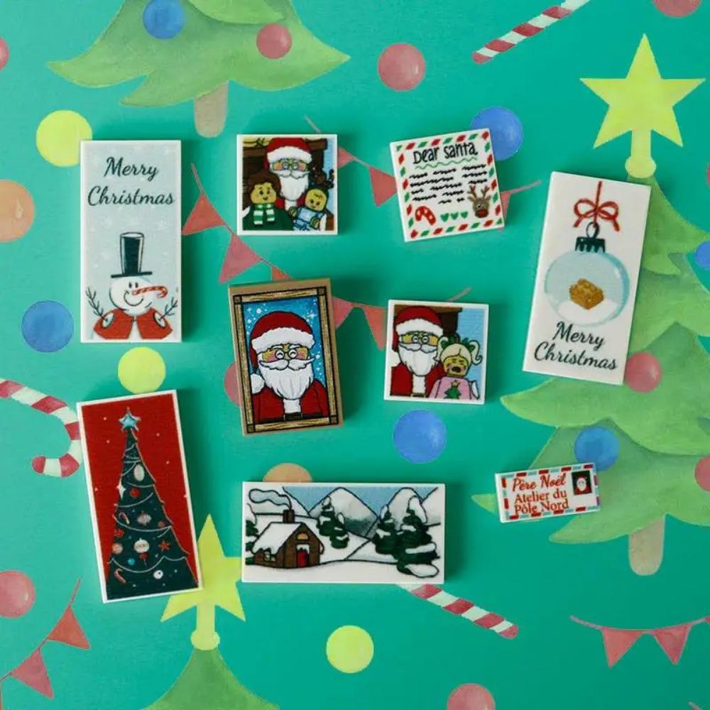 MOC City Christmas Building Blocks Figure Elk Sleigh Tree Garland Cape Coat Fireplace Candy Cane Snack Stand DIY Gift Toys K032