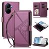 Embossed Secure Clasp 9-Card Slot Vegan Leather Phone Case with Wrist Strap