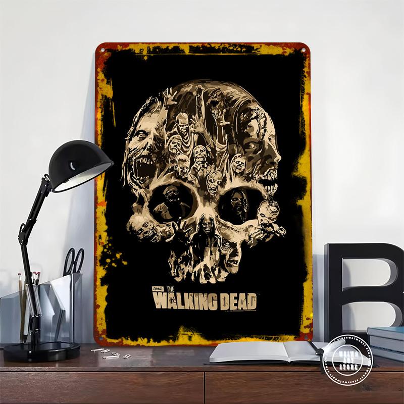 The Walking Dead Zombie Skull Metal Poster Customized Wall Art Retro Vintage Tinplate Signs for House Decor Room Decoration Cozy