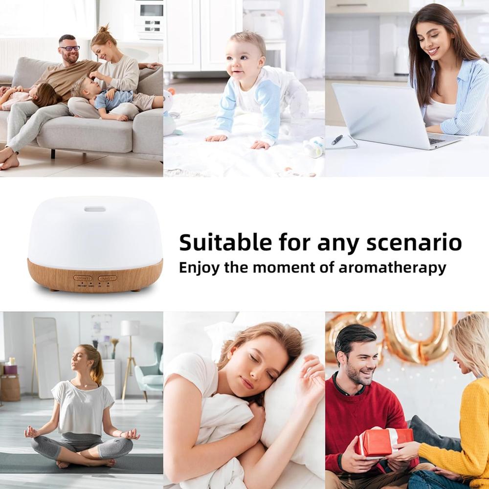 500ML Essential Oil Diffuser with 7-Color LED Lights and Remote Control, Modern Minimalist Design, High-Efficiency Ultrasonic Mi