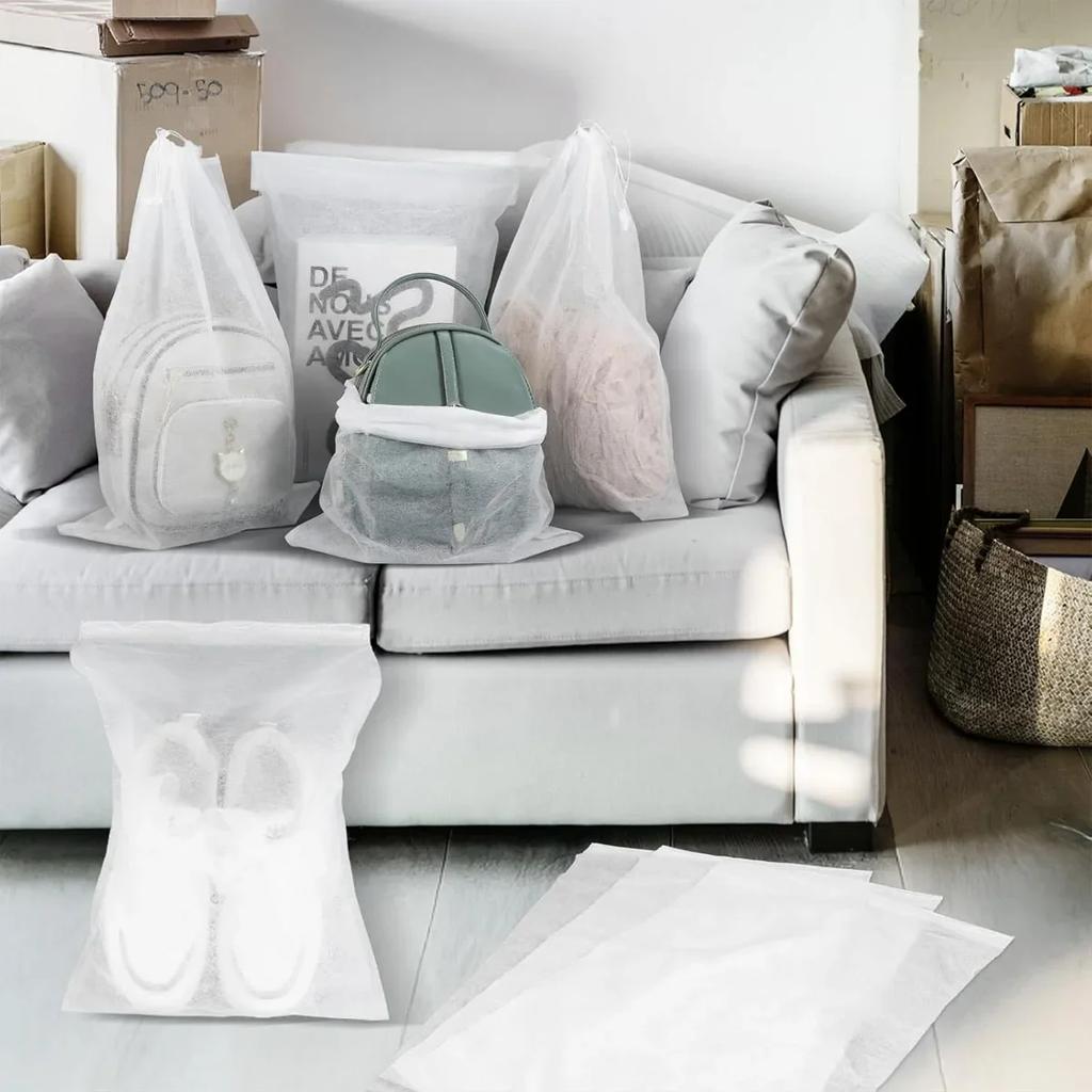 10pcs-Shoe Dust Covers Non-Woven Dustproof Drawstring Clear Storage Bag Travel Pouch Shoe Bags Drying Shoes Protect