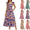 Women's Summer Dresses Casual Ruffled Ruched Tiered A-Line Boho Floral Long Beach Sundress With Pockets