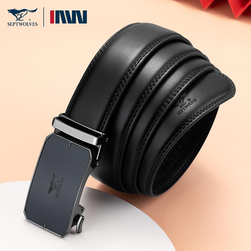 Универсальный мужской кожаный ремень Seven Wolves с автоматической пряжкой - Идеален для деловой или повседневной носки
