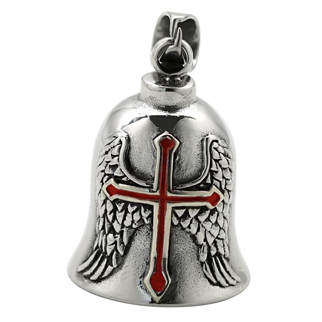 Cross Bell Pendant Men Stainless Steel Exquisite Motorcycle Biker Bell Pendant Accessory for Travel