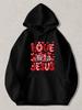 Black Pullover Hoodie with Red Heart Graphic And Love Like Text, Casual Streetwear Sweatshirt for Daily Wear