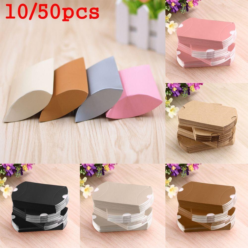 10/50pcs Home Decor Present pouch Xmas Paper Candy Boxes Pillow Shape Kraft Gift Bag Christmas