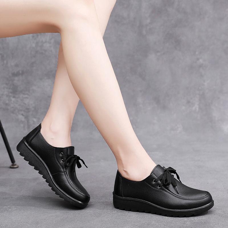 New Retro Lace-up Women's Shoes Comfortable Flat Single Shoes Casual Soft Leather Work Shoes Autumn and Winter New Doudou Shoes