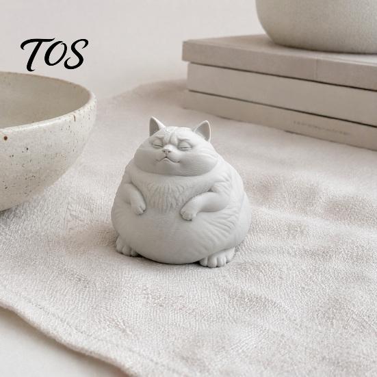 Handmade Craft Supplies for Adults Fat Cat Figurine, Cute Lazy Desk Car Decor with Solid Base, Healing Atmosphere Room Mini Calming Statue Office, 3D
