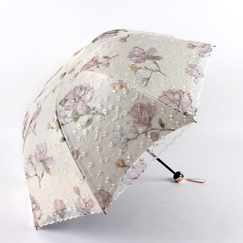 New Fashion Floral Embroidery Lace Folding Princess Umbrella Summer Outdoor Portable UV Protection Sun Umbrella Sunny Umbrella