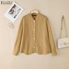 Women Casual Round Neck Loose Long Sleeve Thin Cardigan Blouse