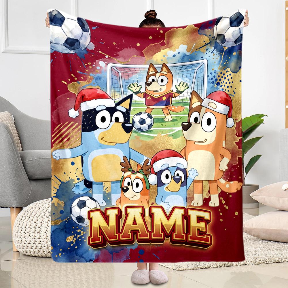 Soccer Friends Christmas Celebration Customize Text Blanket Cozy Customizable Blanket Warmthful Decor Suitable for Office Chair Livingroom Office Chai