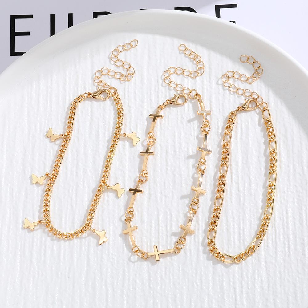 2023 Мода Трехсекционный Костюм Браслет Ножный Браслет Девушка Милый Браслет Бабочка Крест Веры Очарование Праздничный Подарок Браслет Партия Партия Вечеринка Дикие Аксессуары