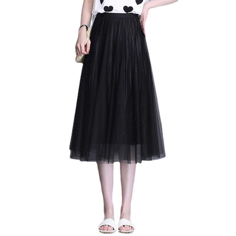 Ношение сетчатой плиссированной юбки с обеих сторон, белая юбка для женщин летняя маятниковая, слово для женщин драпировка, средняя и длинная юбка