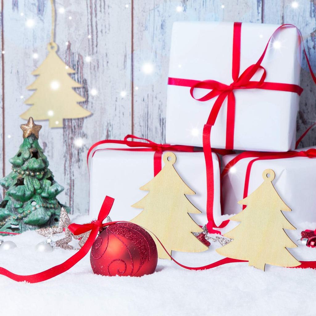 30PCS Wood Christmas Tree Ornaments - Wooden Slices Hanging Decorations with 10m Hemp Rope for Festive Crafting