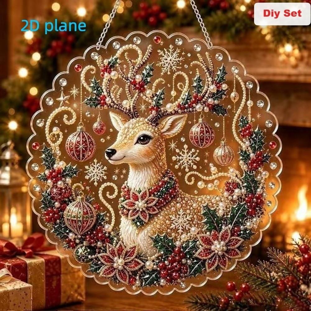 2D Flat Acrylic Christmas Diamond Painting Kit Snowman Round Santa Beaded Sun Catcher Dwarf Tree Bird