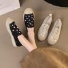 Fisherman Shoes Rhinestone Single Shoes New Summer 2025 Korean Version Fashion Outer Wear Pearl Rhinestone Flat Straw Slippers Women