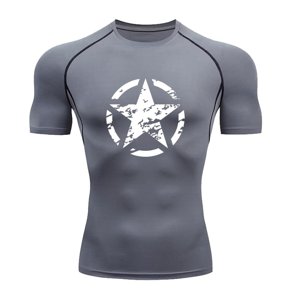 Летняя модная мужская компрессионная рубашка с принтом, быстросохнущая эластичная футболка для фитнеса, бега, дышащая, с коротким рукавом, S-3XL
