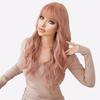 TikTok Viral Rose Gold Balayage Wig - 26" Heat Resistant Curly Hair with Blunt Bangs, Natural Looking Synthetic Loose Waves for Daily & Parties