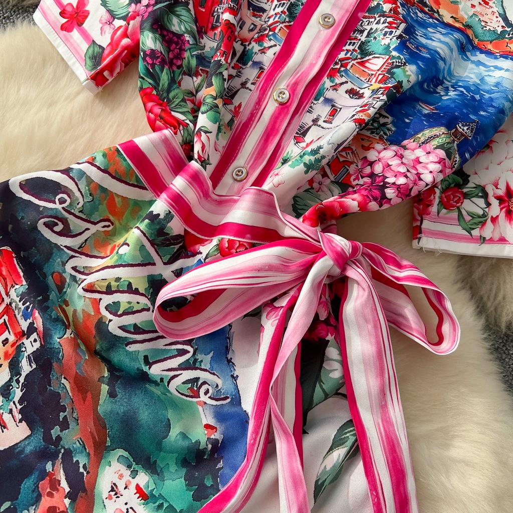 Летние женские дизайнерские винтажные принты на подиуме платья с коротким рукавом и шнуровкой, облегающие платья-карандаши для вечеринок