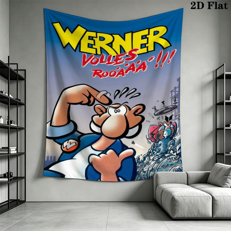 Werner Comic Wall Tapestry Aesthetic Wall Hanging Printed Fabric Blanket Decorative Tapestries for Bedroom Living Room Home Decor