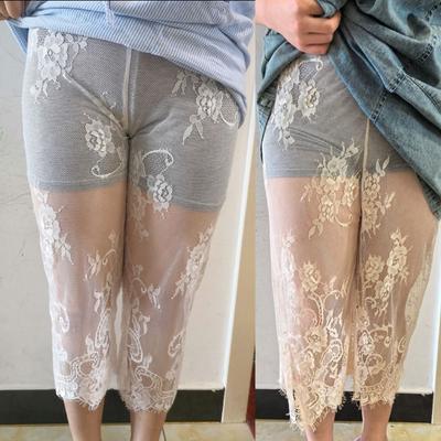 Lace Trim Sheer Mesh Underpants Stretch Fabric Flower Lace Pettipant Half Slip Petticoat For Women