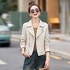 Fashion Design Textured Leather Jacket Women's Coat Spring and Autumn New Lapel Top Locomotive Suit Short Leather Jacket Tide