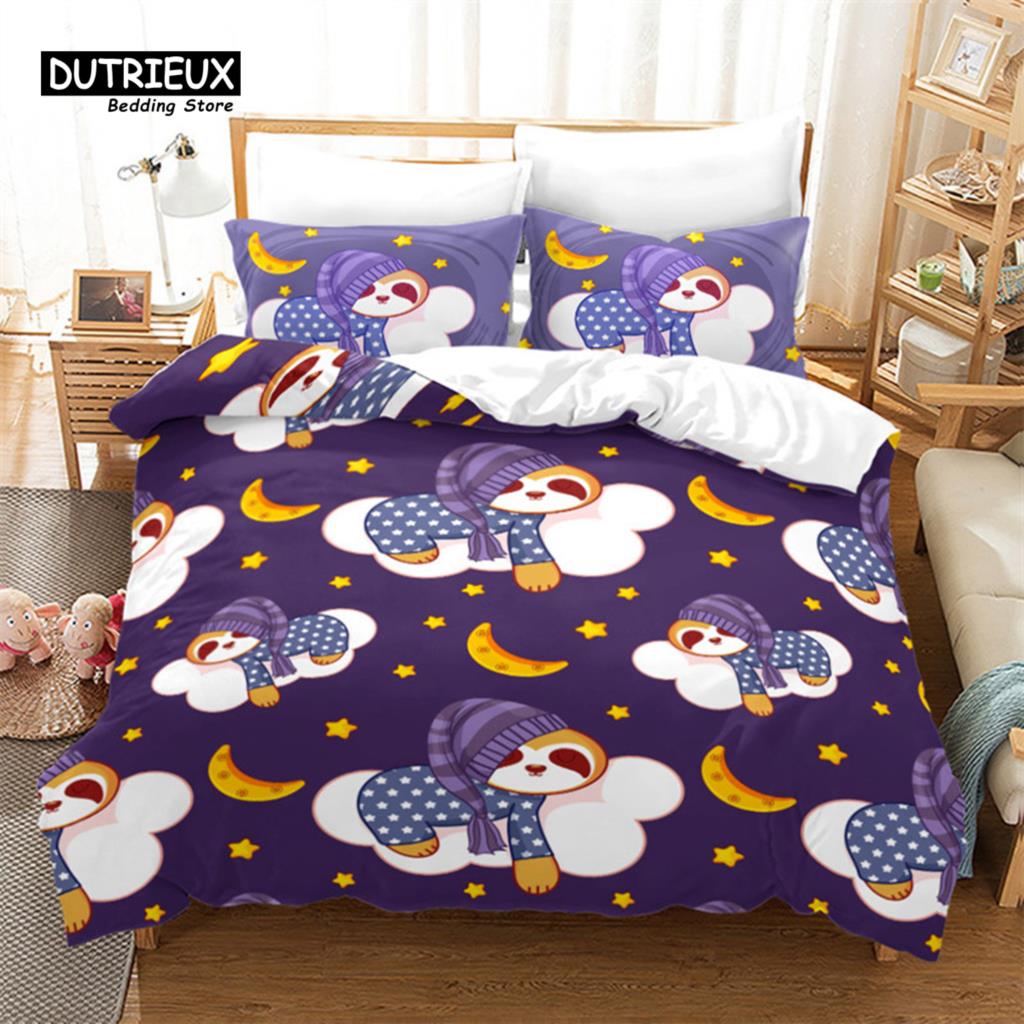 Милый мультяшный ленивец пододеяльник цветочный принт листья комплект постельного белья для детей подростков декор спальни цветы одеяло чехол наволочки