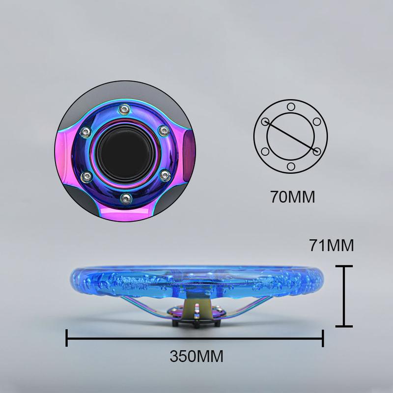 14inch 350MM Acrylic Steering Wheel & Anime Horn Button 6 Holes Neo Chrome Bubble Steering Wheel Depth 71MM PC-ST17ABS