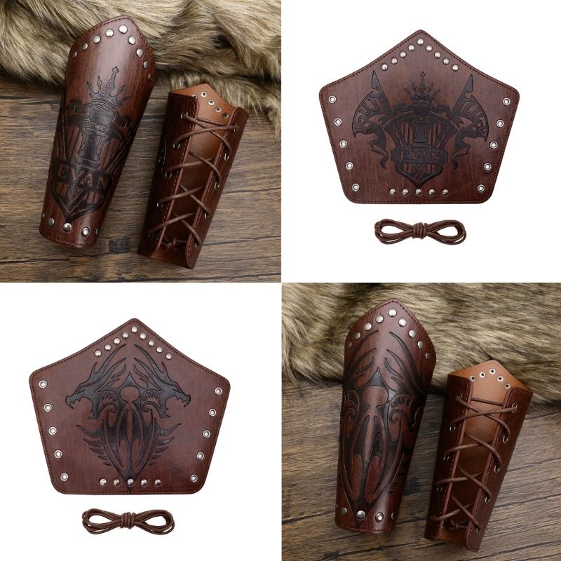 Кожаные наручи для взрослых, кожаные браслеты на предплечья, кожаные наручи-перчатки, браслеты на запястья, средневековые браслеты с пряжками для Хэллоуина, косплея, вечеринки