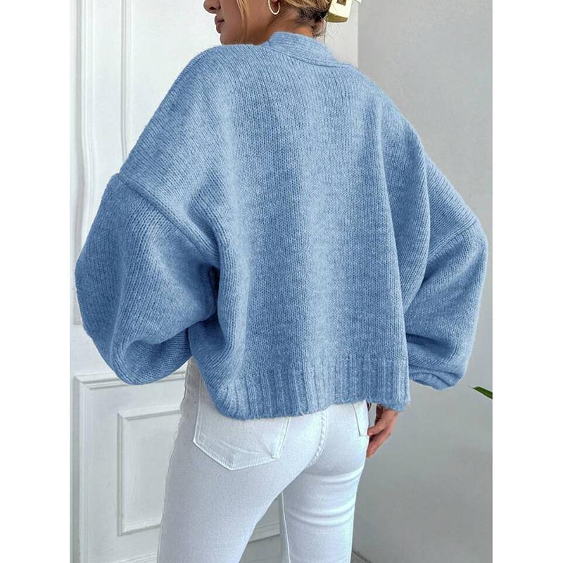 Knitted Cardigan Women's Autumn and Winter New Item Casual Loose V-neck Lantern Sleeves Knitted Sweater Women