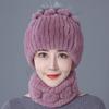 Шапка из меха кролика, женская зимняя мода, универсальная, теплая, зимняя защита для ушей, шарф из меха кролика Рекс, комплект из двух предметов, меховой костюм из меха
