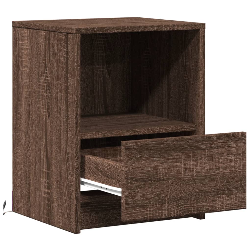 Nightstand with LED Lights Brown Oak Effect Wood Based Material