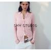 Spring New Women's Clothing Wool Blend Ribbed Polo Shirt Collar Long Sleeves Knitting Cardigan Outwear 2142048