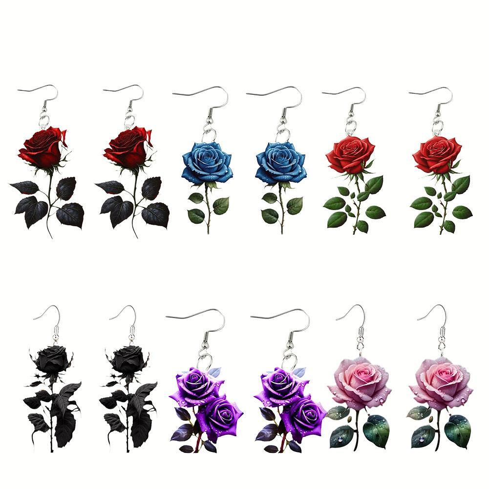 Fashion Acrylic 2D Flat Rose Earrings Romantic 2D Flat Earrings Rose Earrings Jewelry Flower Gi J8N7