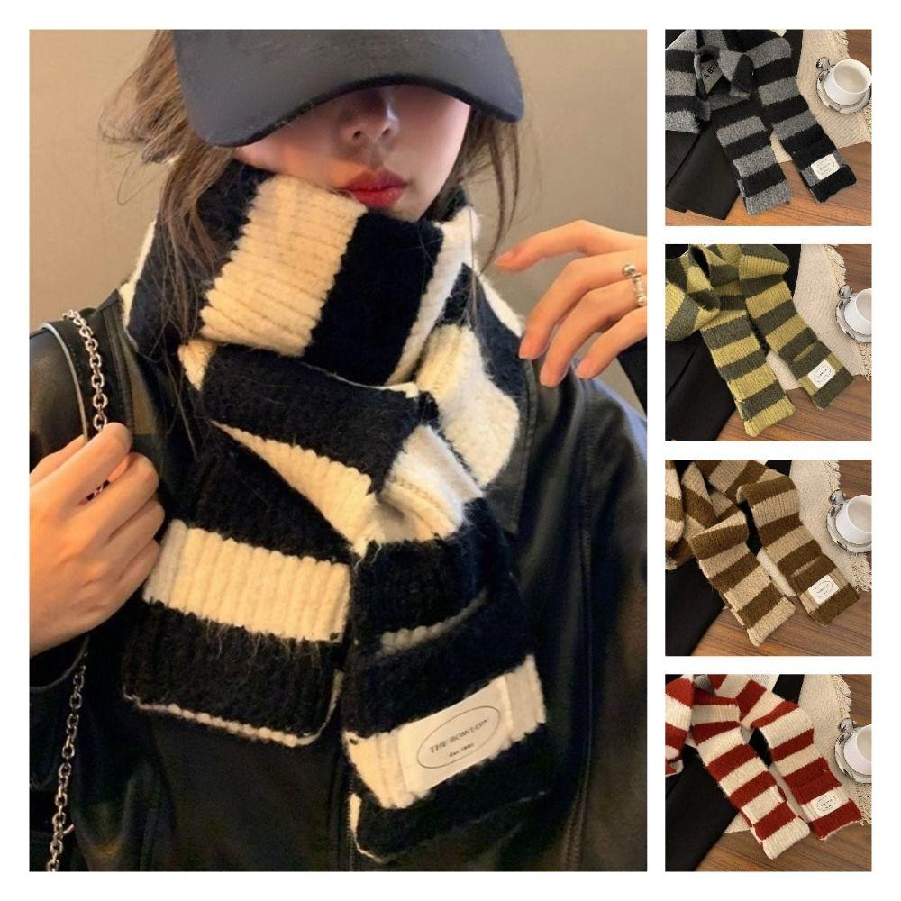 Knitted Y2K Striped Scarf Korean Style Stripe Shawl Fashion Long Striped Scarves Winter
