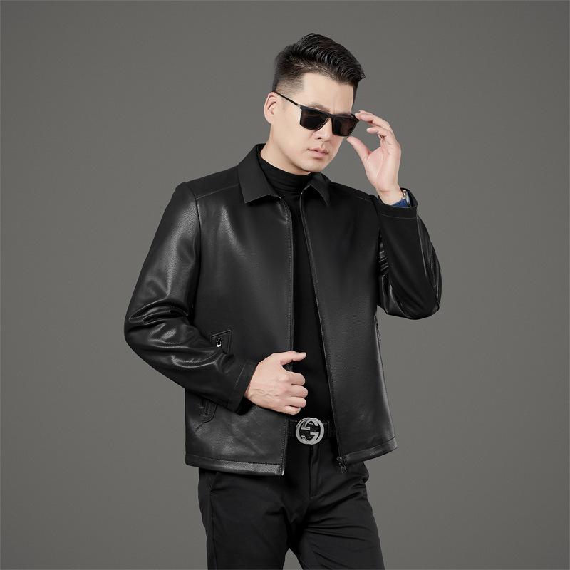 Мужская куртка из натуральной кожи, новая, с лацканами из овчины, кожаная куртка для папы среднего возраста