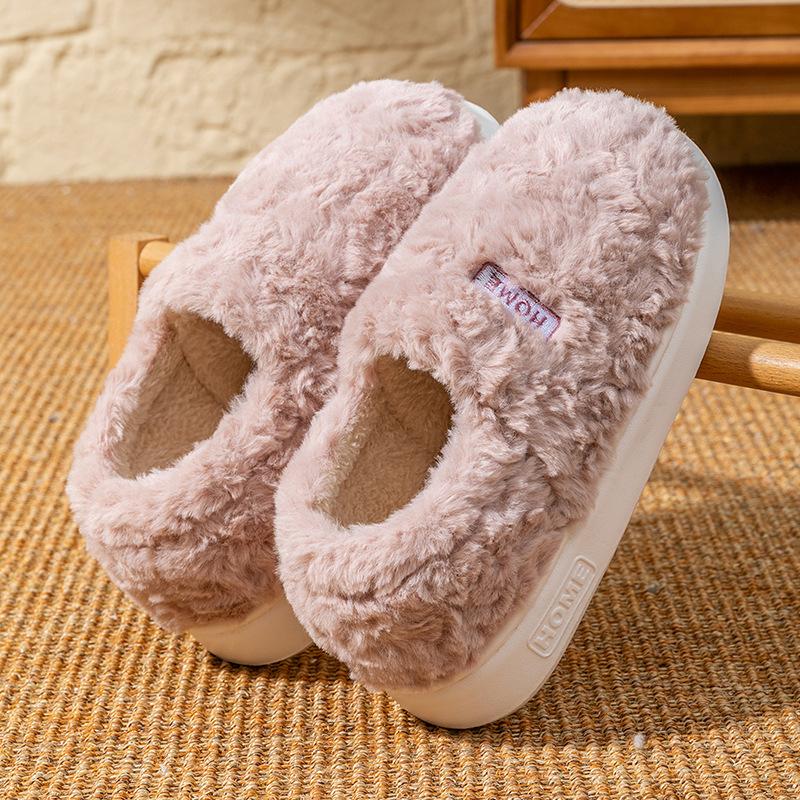 Root Cotton Slippers Women's Autumn and Winter Home Indoor Bedroom Warm Feet Velvet Thick-soled Couple Hair Shoes