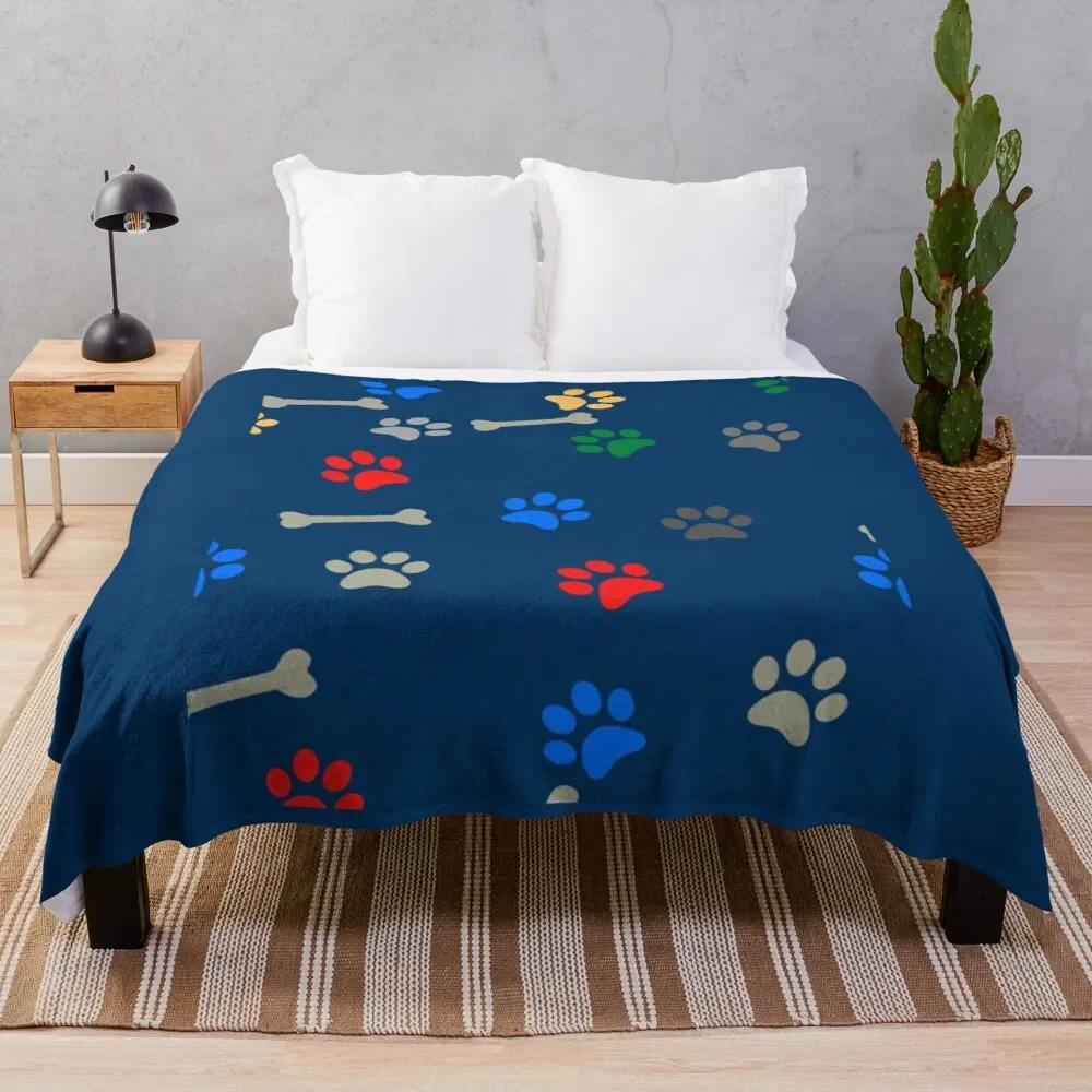 Footprint Flannel Throw Blanket Cute Kawaii Dog Footprint For Kid Girls Gift Lightweight Warm Soft King Queen Size For Couch Bed