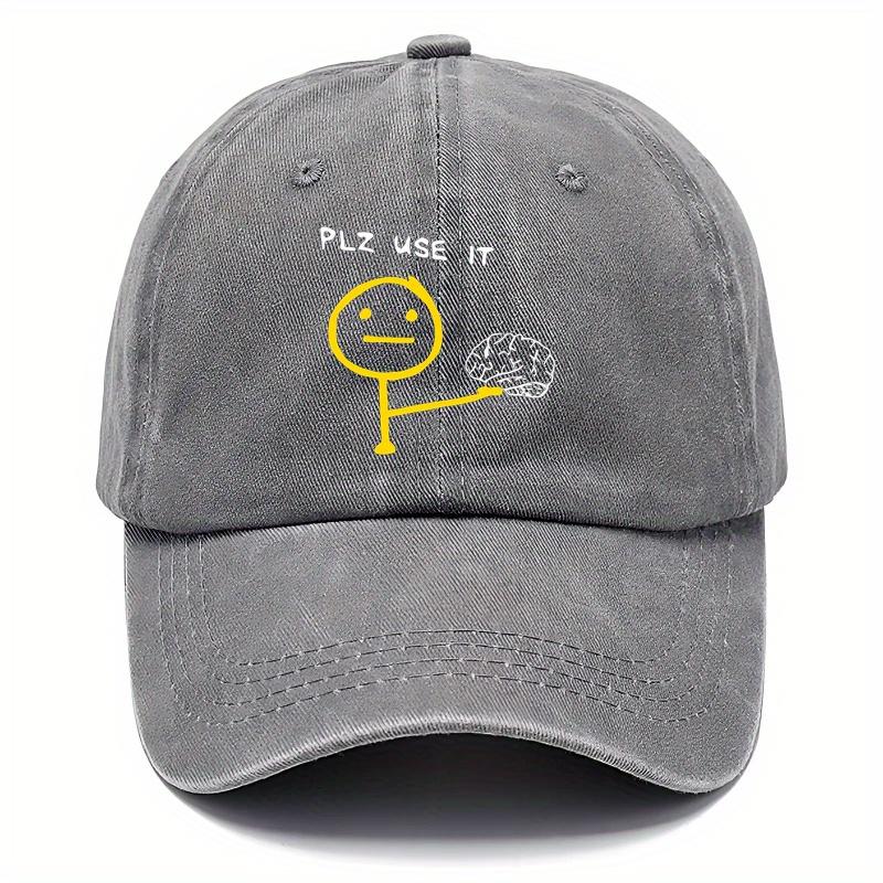 pc Mountain UnisexS Retro Washed Baseball Cap with Small Figure Holding Brain Pattern Logo a Durable Outdoor Cap Suitable for C
