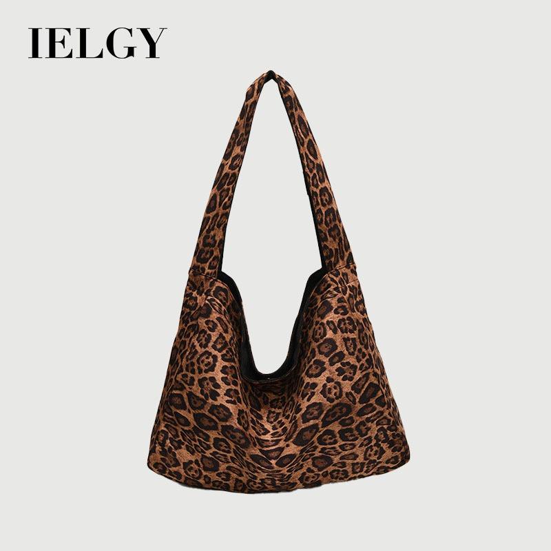 Ielgy Autumn Winter Leopard Print Large-Capacity Bag Casual Commuter Shoulder Loose Tote Bag
