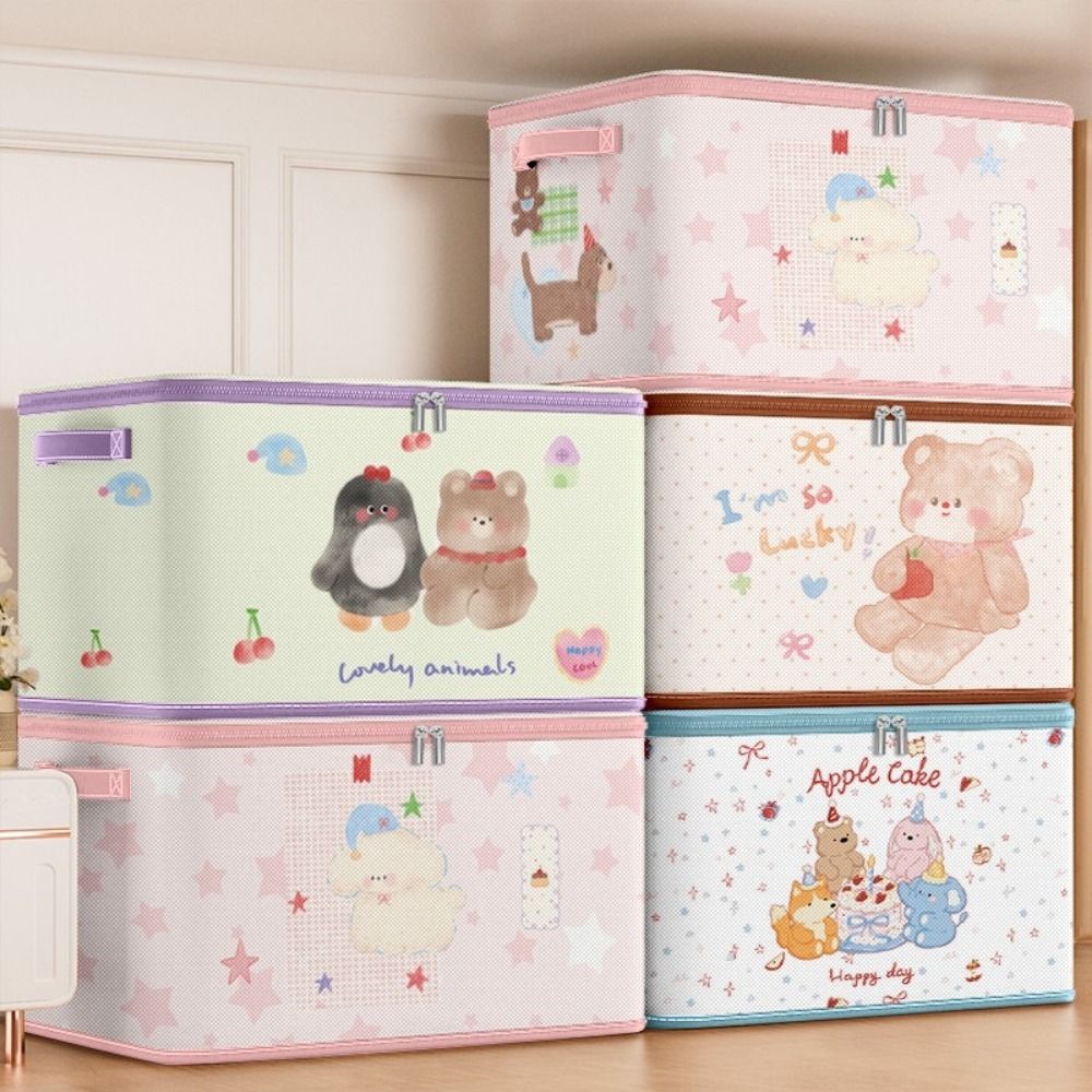 Dust-proof Folding Clothes Storage Box Cartoon Wardrobe Organizer  Dormitory
